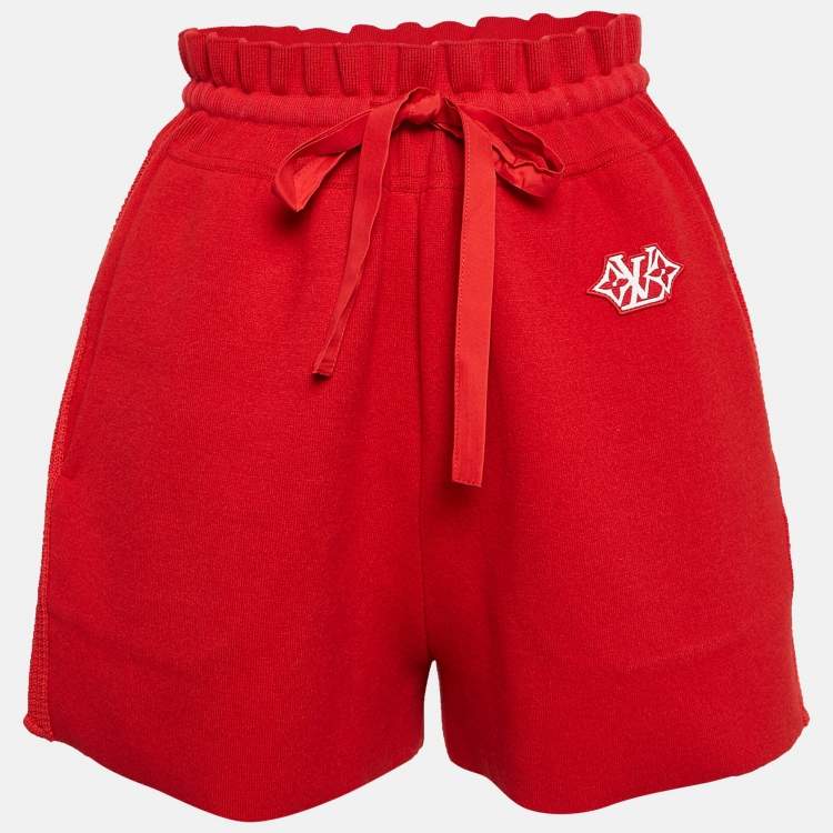 Pre Owned Louis Vuitton Red Crochet Side Trim Knit Short S