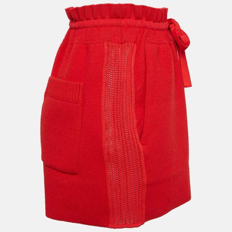 Pre Owned Louis Vuitton Red Crochet Side Trim Knit Short S