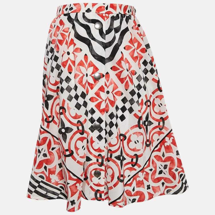 Pre Owned Louis Vuitton White Monogram Tile Print Silk Mini Skirt S