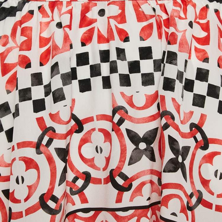 Pre Owned Louis Vuitton White Monogram Tile Print Silk Mini Skirt S