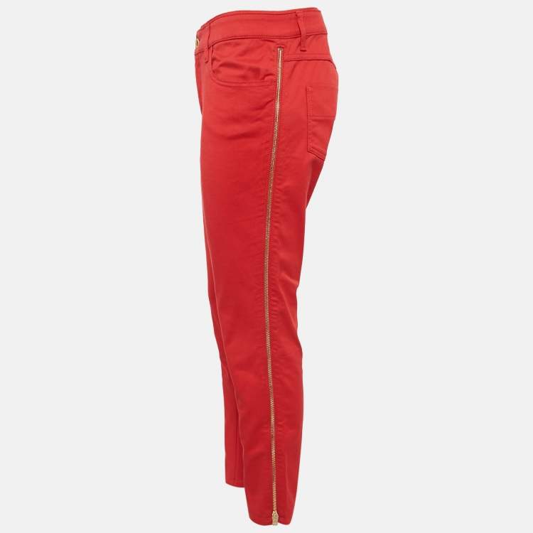 Pre Owned Louis Vuitton Red Cotton Zip Detail Pants M
