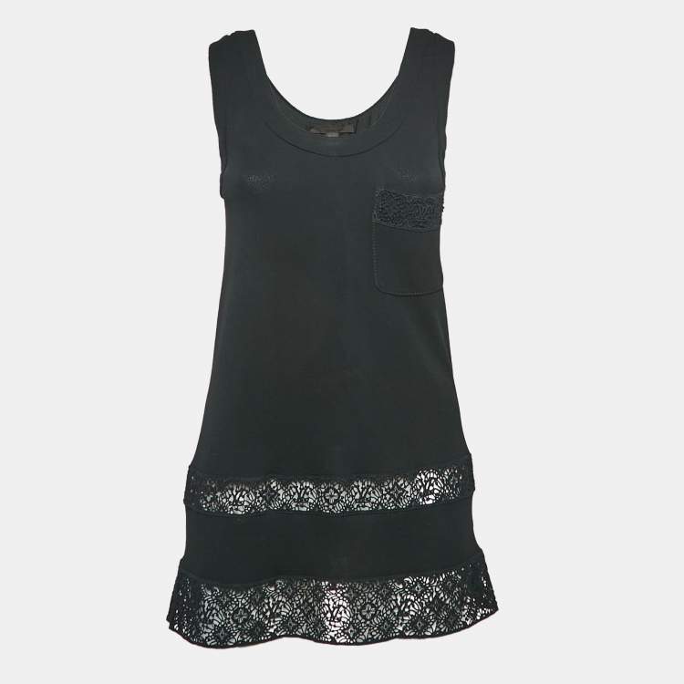 Pre Owned Louis Vuitton Black Lace Trim Jersey Tank Top S