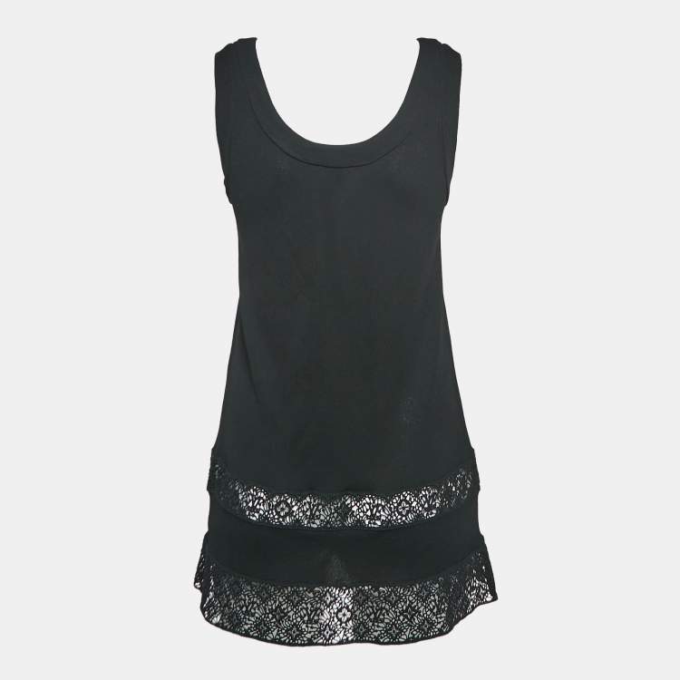 Pre Owned Louis Vuitton Black Lace Trim Jersey Tank Top S