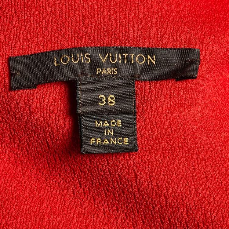 Pre Owned Louis Vuitton Red Crepe Brooch Detail Short Dress M