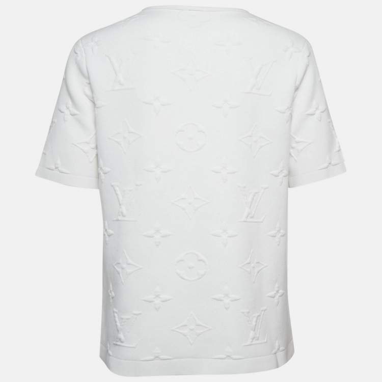 Pre Owned Louis Vuitton White Monogram Cotton Knit Crew Neck T-Shirt S