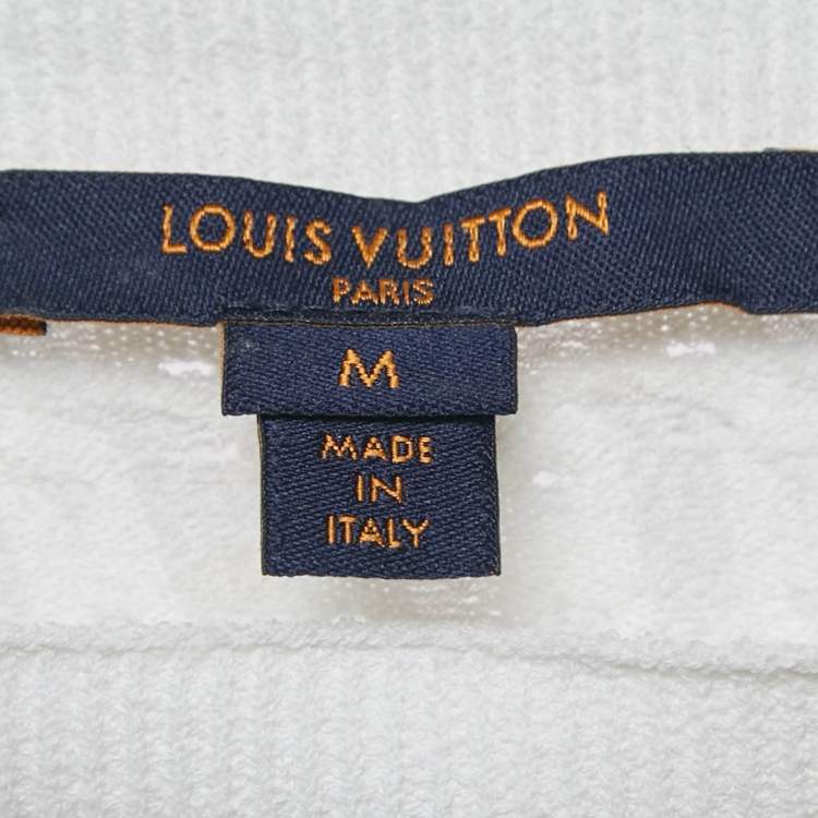 Pre Owned Louis Vuitton White Patterned Knit Full Sleeve Sweater Top M