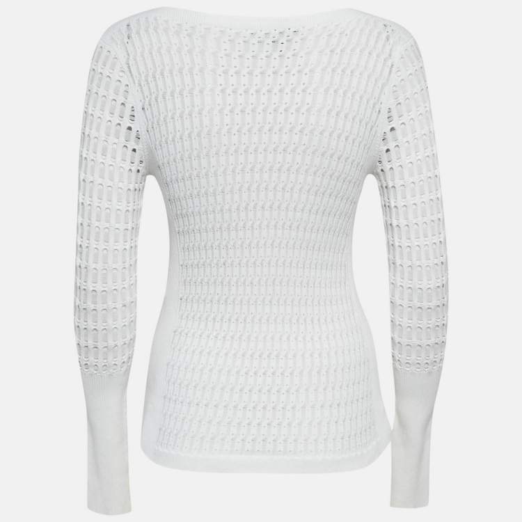 Pre Owned Louis Vuitton White Patterned Knit Full Sleeve Sweater Top M