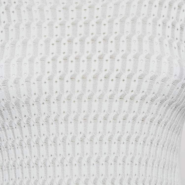Pre Owned Louis Vuitton White Patterned Knit Full Sleeve Sweater Top M