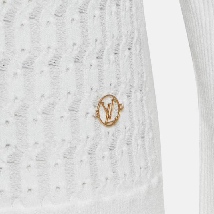 Pre Owned Louis Vuitton White Patterned Knit Full Sleeve Sweater Top M