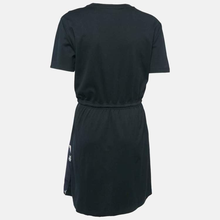 Pre Owned Louis Vuitton Navy Blue Printed Silk and Jersey Mini Dress L