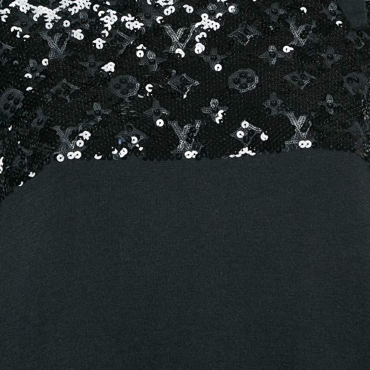 Pre Owned Louis Vuitton Black Sequin Monogram Embellished Wool Knit Sweater Dress XL