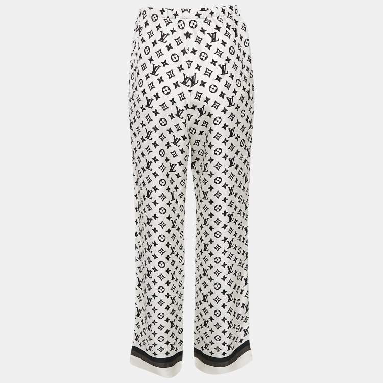 Pre Owned Louis Vuitton White 3D Monogram Print Silk Pajama Pants L