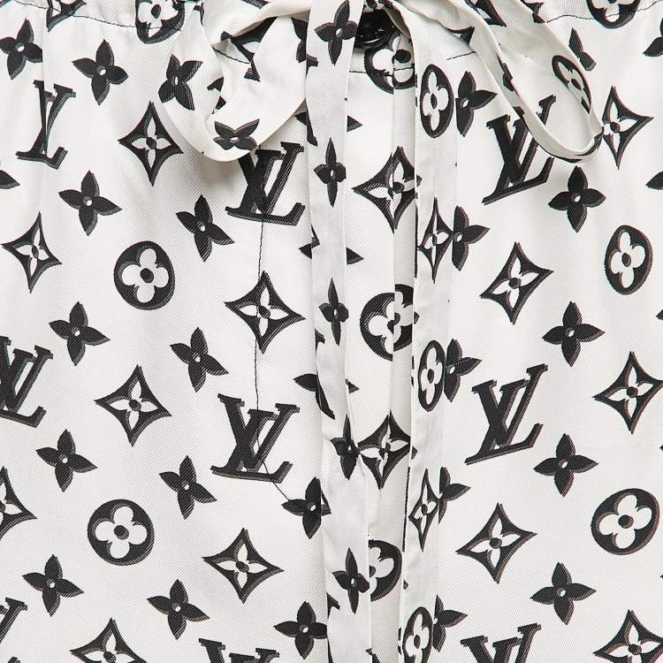 Pre Owned Louis Vuitton White 3D Monogram Print Silk Pajama Pants L