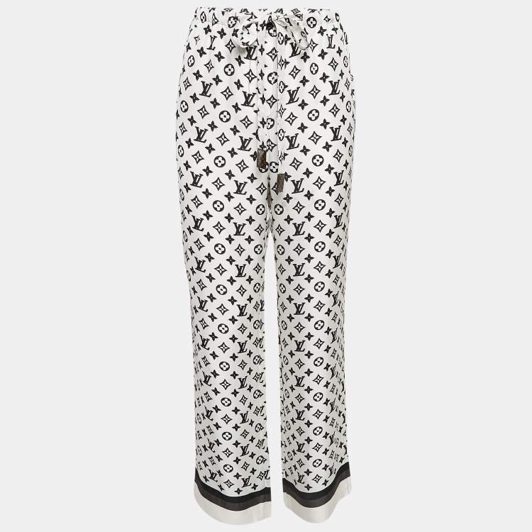 Pre Owned Louis Vuitton White 3D Monogram Print Silk Pajama Pants L