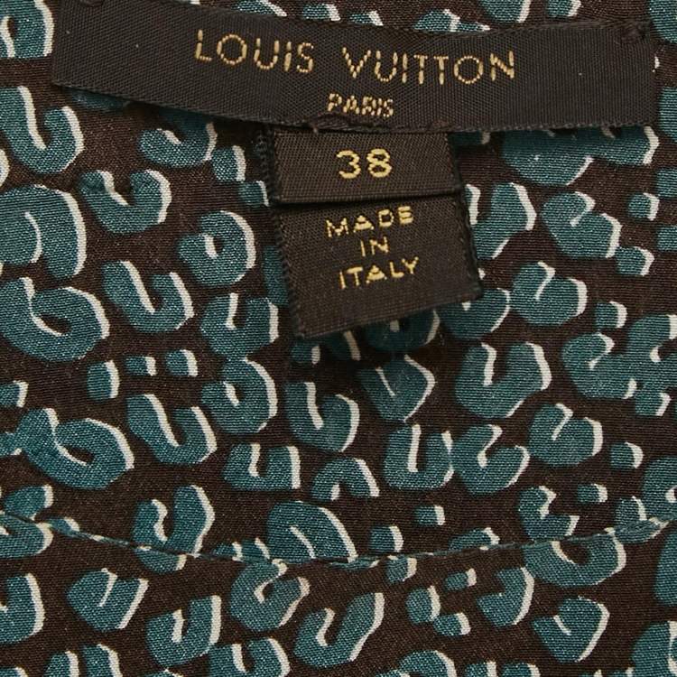 Pre Owned Louis Vuitton Brown/Blue Printed Silk Mini Dress M