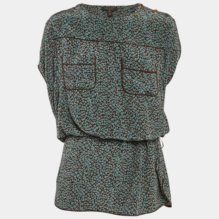 Pre Owned Louis Vuitton Brown/Blue Printed Silk Mini Dress M