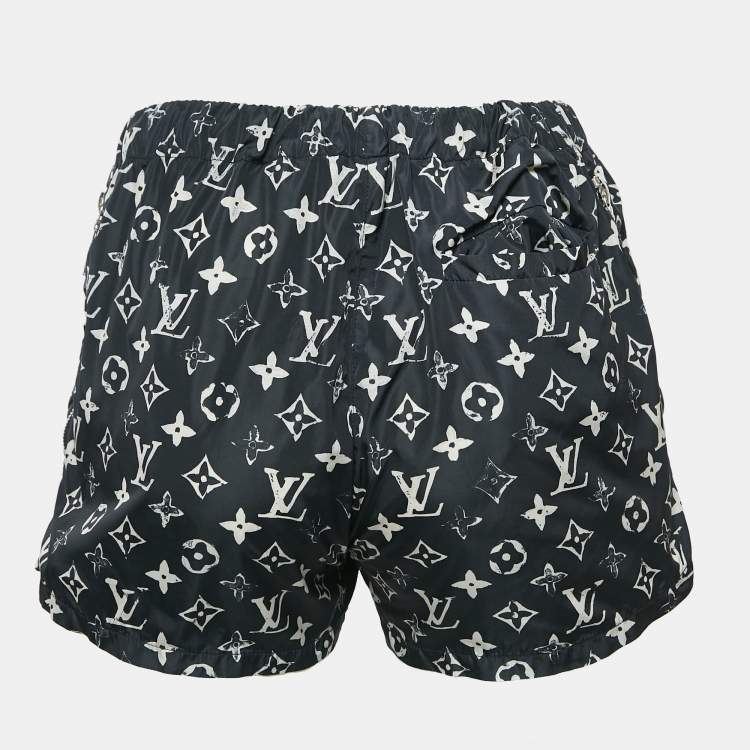 Pre Owned Louis Vuitton Black Stencil Effect Monogram Print Nylon Shorts M