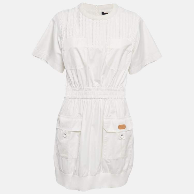 Pre Owned Louis Vuitton White Cotton Utility Mini Dress S