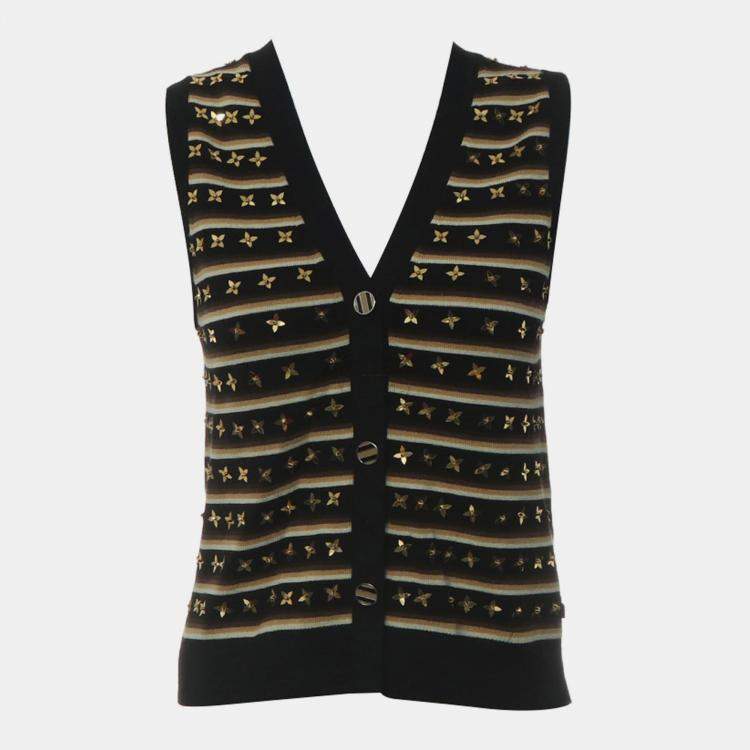 Pre Owned Louis Vuitton Knitted Stripe Quatrefoil Sequin Vest L