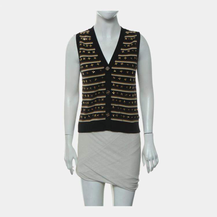 Pre Owned Louis Vuitton Knitted Stripe Quatrefoil Sequin Vest L