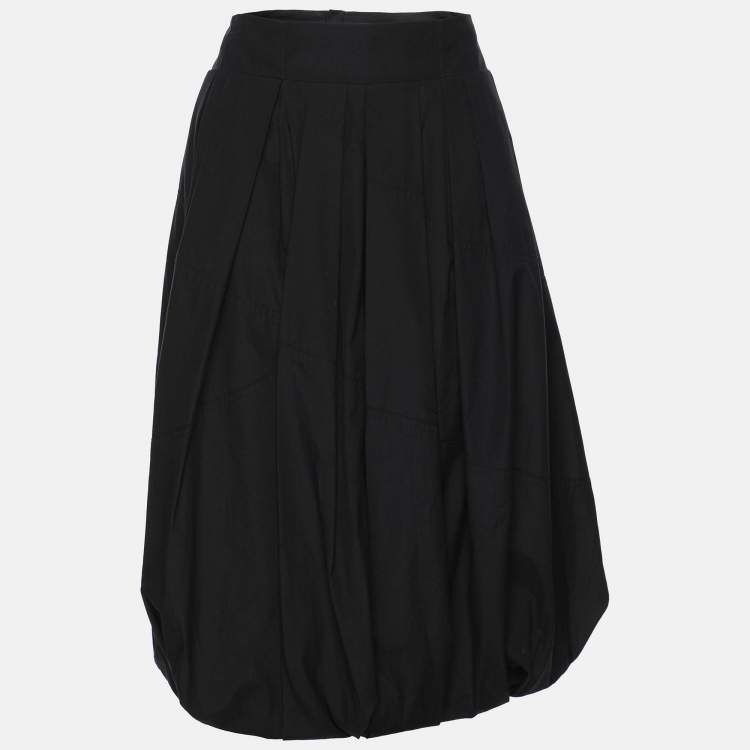 Pre Owned Louis Vuitton Dark Navy Cotton Pleated Midi Skirt L