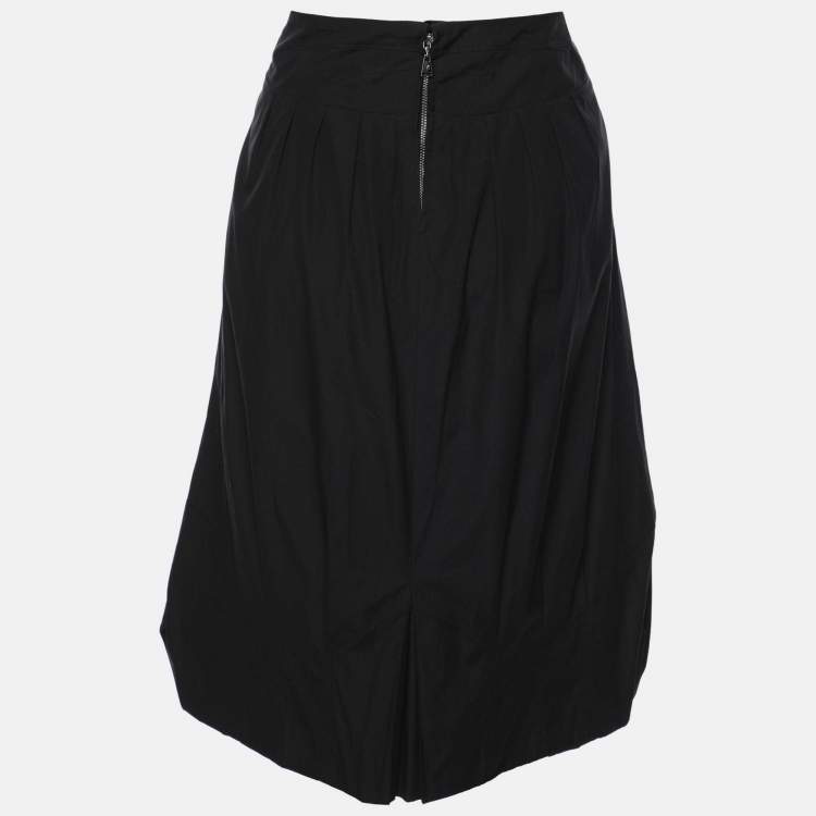 Pre Owned Louis Vuitton Dark Navy Cotton Pleated Midi Skirt L