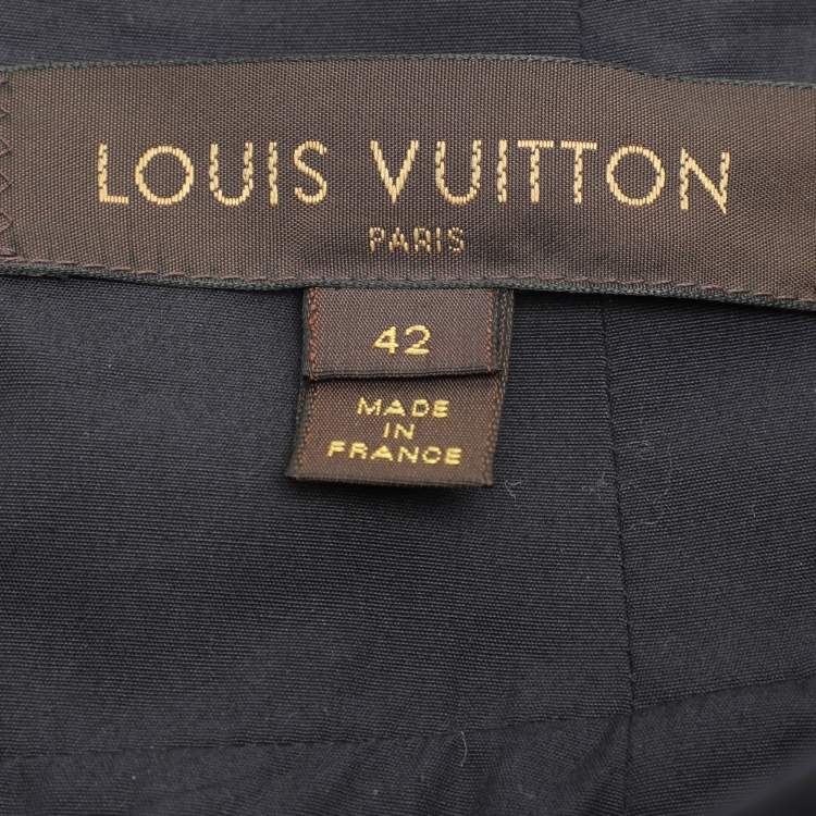 Pre Owned Louis Vuitton Dark Navy Cotton Pleated Midi Skirt L