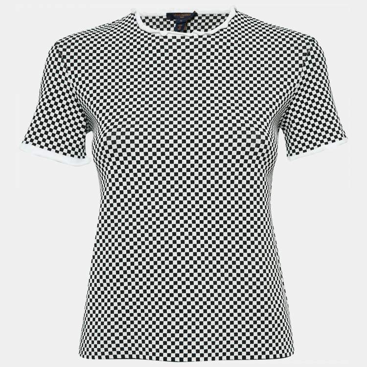 Pre Owned Louis Vuitton Black/White Micro Checked Jersey Top M