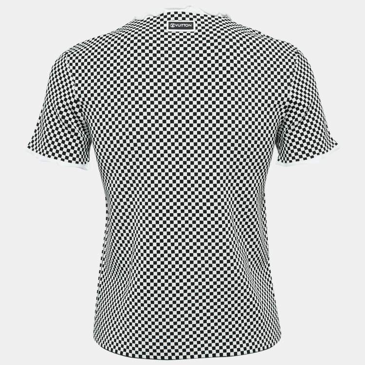 Pre Owned Louis Vuitton Black/White Micro Checked Jersey Top M