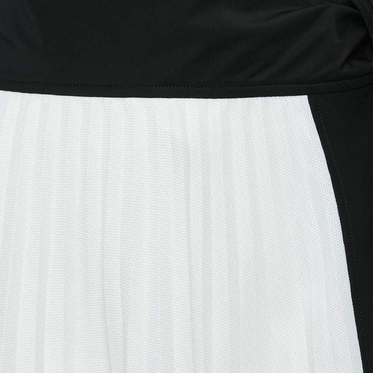 Pre Owned Louis Vuitton Black/White Bow Detail Cotton Pique Pleated Wrap Skirt M