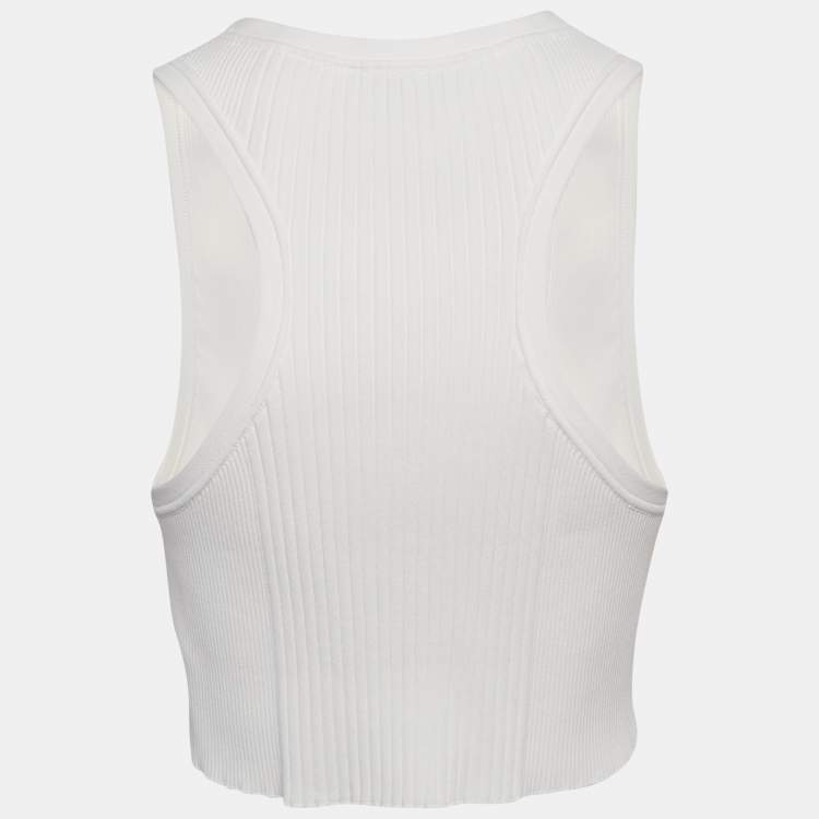 Pre Owned Louis Vuitton White Rib Knit Chain Detail Tank Top L