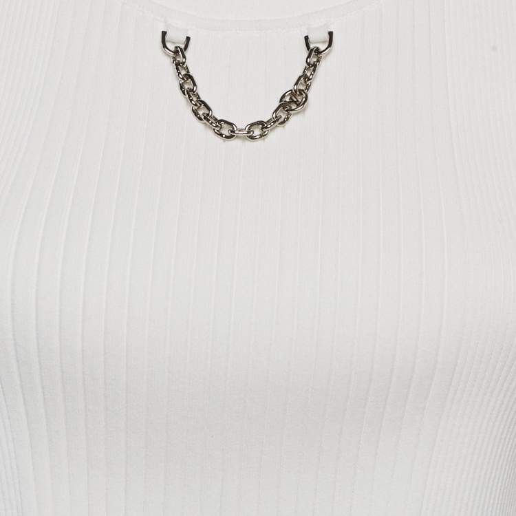 Pre Owned Louis Vuitton White Rib Knit Chain Detail Tank Top L