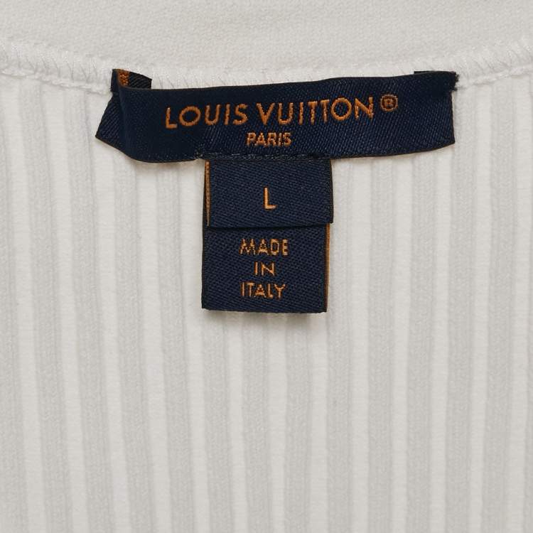 Pre Owned Louis Vuitton White Rib Knit Chain Detail Tank Top L