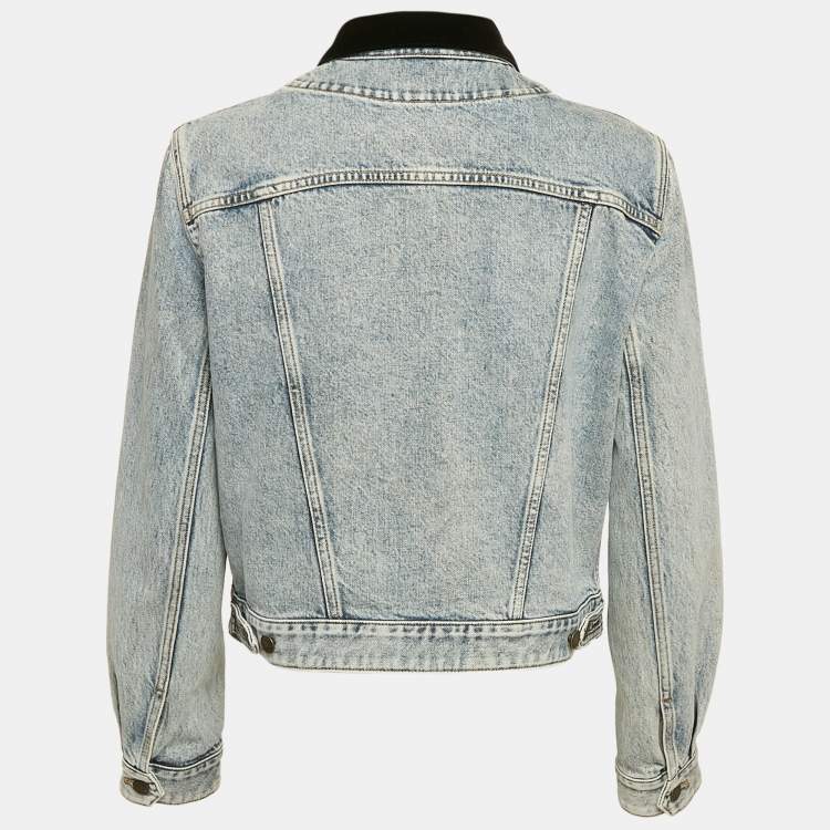 Pre Owned Louis Vuitton Blue Velvet Accent Denim Jacket S