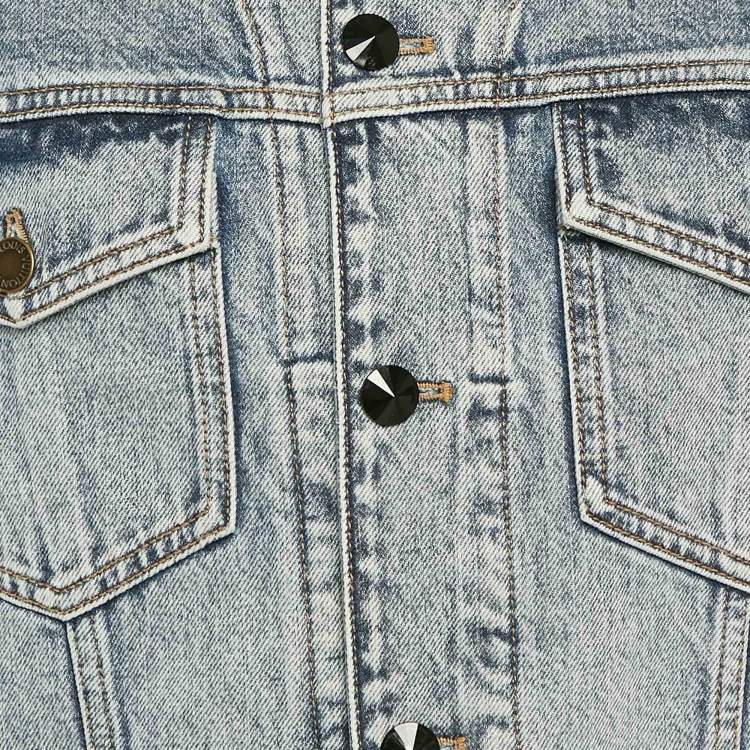 Pre Owned Louis Vuitton Blue Velvet Accent Denim Jacket S