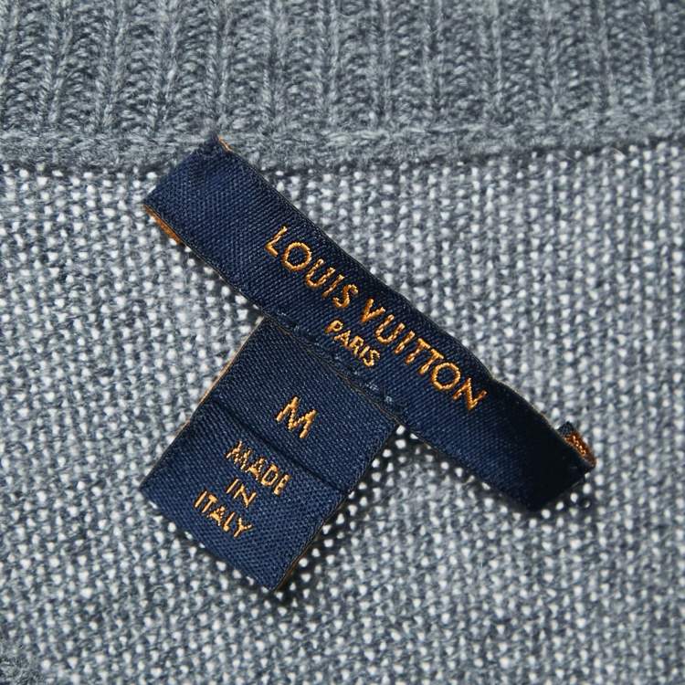 Pre Owned Louis Vuitton Grey Cashmere Patch Detail Sweater M