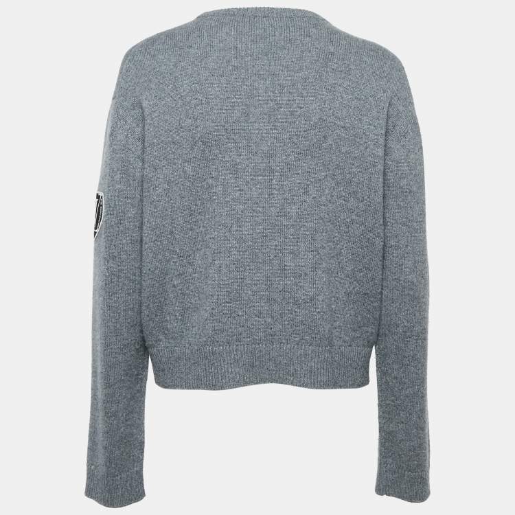 Pre Owned Louis Vuitton Grey Cashmere Patch Detail Sweater M