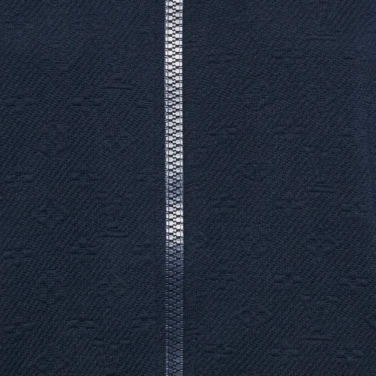 Pre Owned Louis Vuitton Navy Blue Monogram Jacquard Knit Zip Front Jacket XS