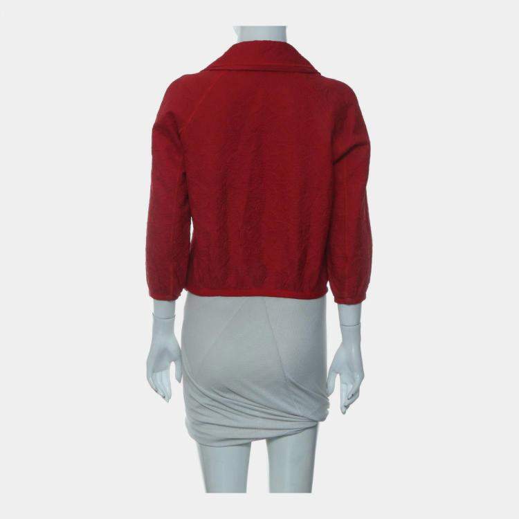 Pre Owned Louis Vuitton Red Polyamide, Cotton Zip-Up Top FR Women 38