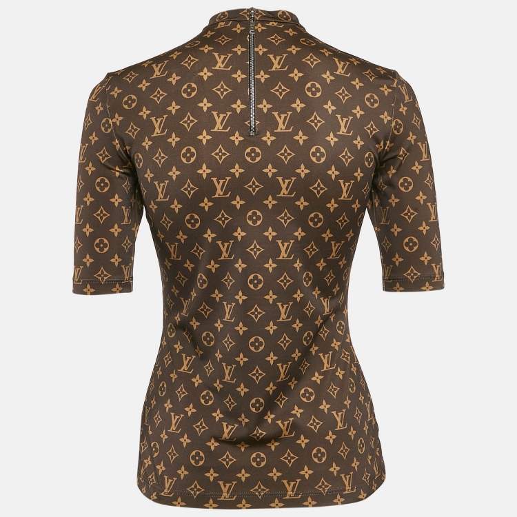 Pre Owned Louis Vuitton Brown Monogram Graphic Print Jersey Top XS