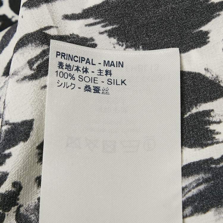 Pre Owned Louis Vuitton Black/White Printed Silk Metal Neck Detail Top M