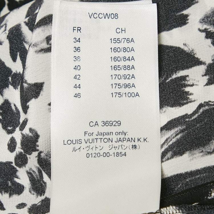 Pre Owned Louis Vuitton Black/White Printed Silk Metal Neck Detail Top M