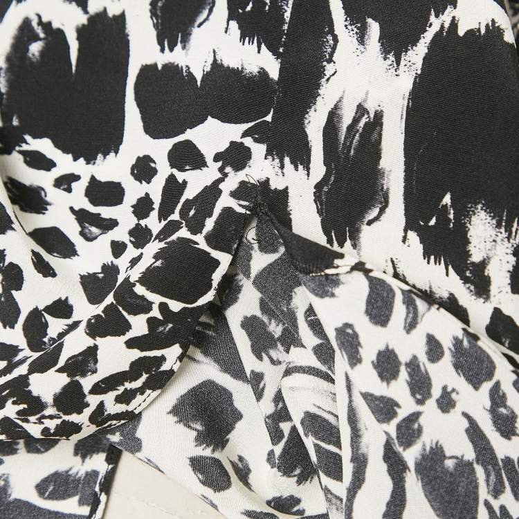 Pre Owned Louis Vuitton Black/White Printed Silk Metal Neck Detail Top M