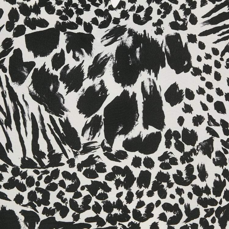 Pre Owned Louis Vuitton Black/White Printed Silk Metal Neck Detail Top M