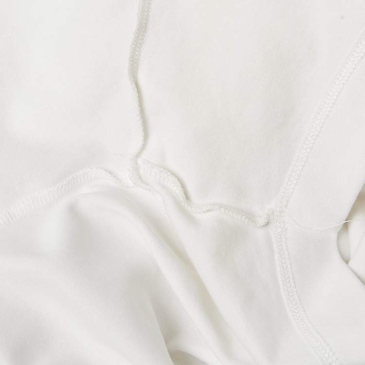 Pre Owned Louis Vuitton White Cotton Knit Neck Detail Top L