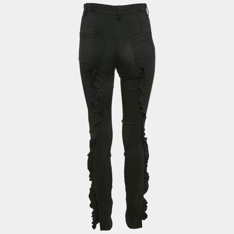 Pre Owned Louis Vuitton Black Crepe Ruffled Pants S