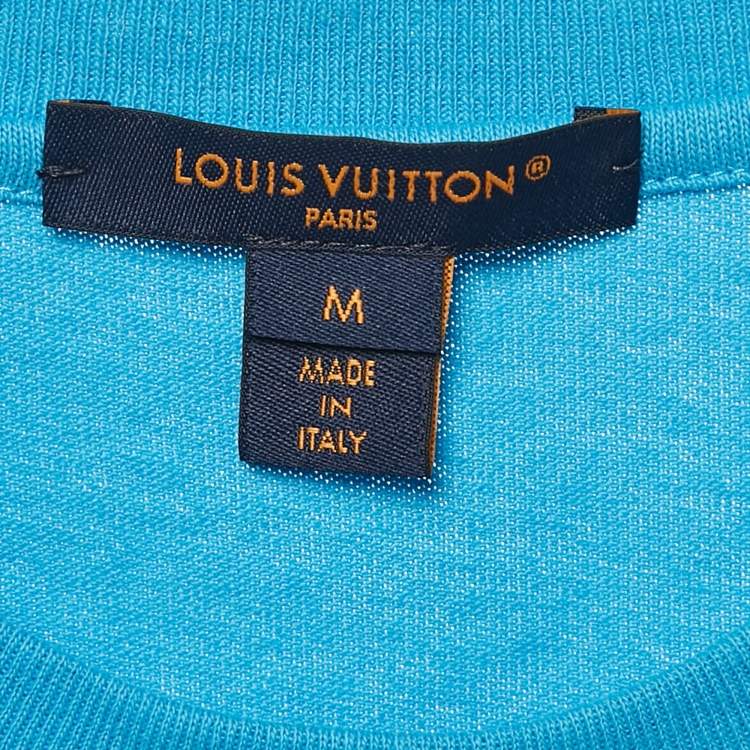 Pre Owned Louis Vuitton Blue Cotton Knit Crew Neck Crop Top M