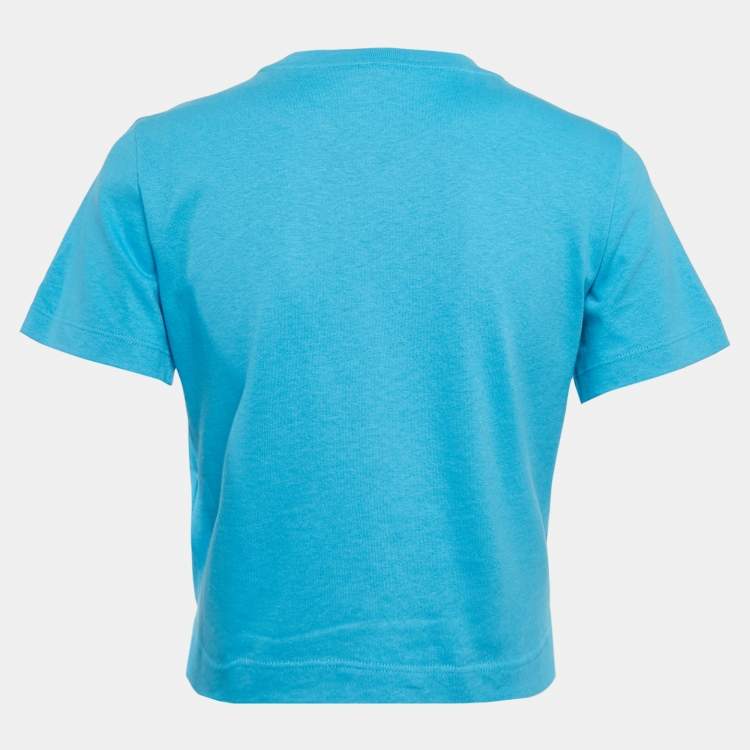 Pre Owned Louis Vuitton Blue Cotton Knit Crew Neck Crop Top M