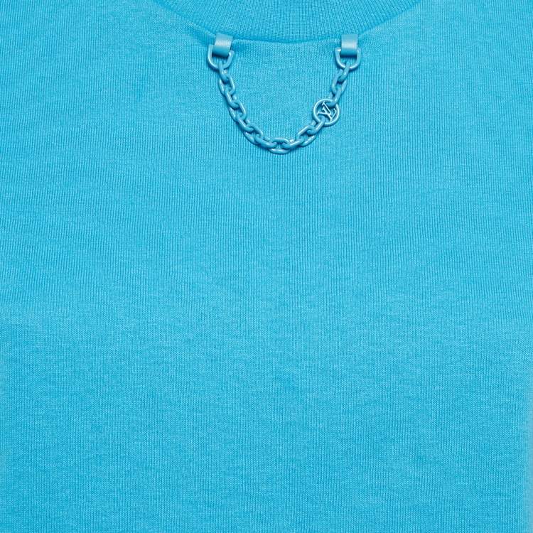 Pre Owned Louis Vuitton Blue Cotton Knit Crew Neck Crop Top M