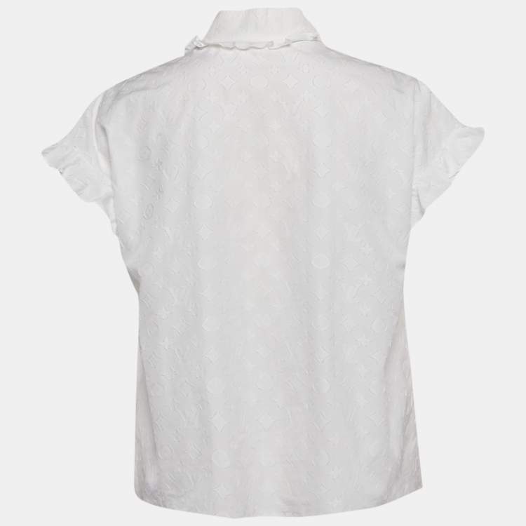 مملوكة مسبقًا Louis Vuitton White Fil Coupe Cotton Top M